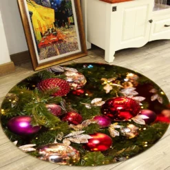 3D Red Ball Pendant 54064 Christmas Round Non Slip Rug Mat Room Mat Quality Elegant Photo Carpet Xma